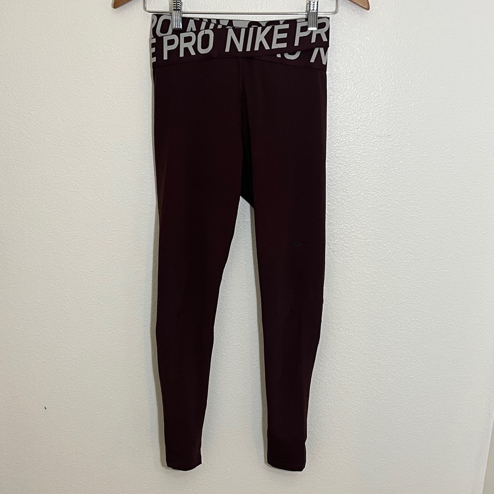 Nike Maroon Athletic Leggings with Logo Waistband